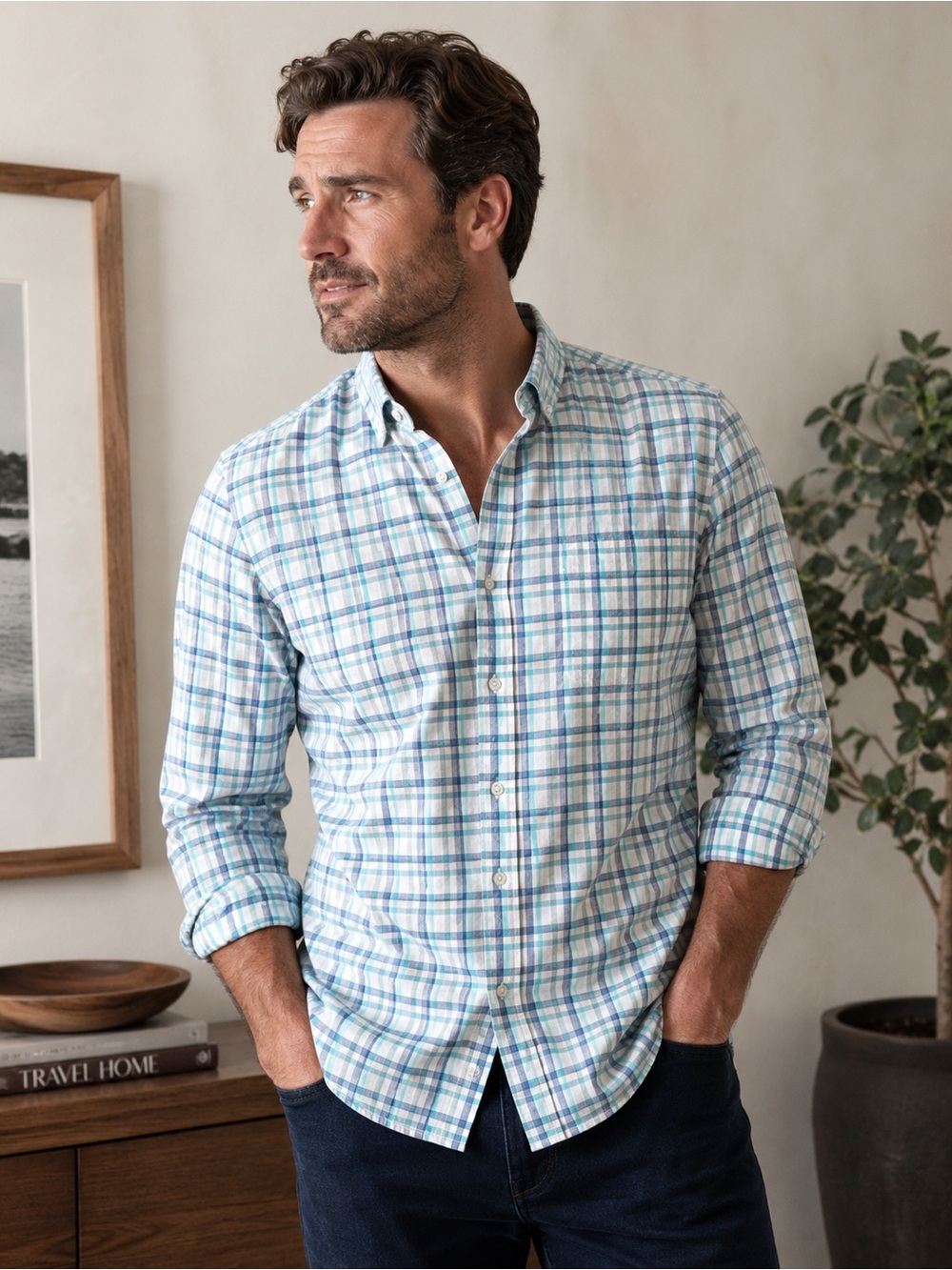 Banana Republic Soft Wash Slim Fit Plaid Button-Down Shirt Men’s Medium